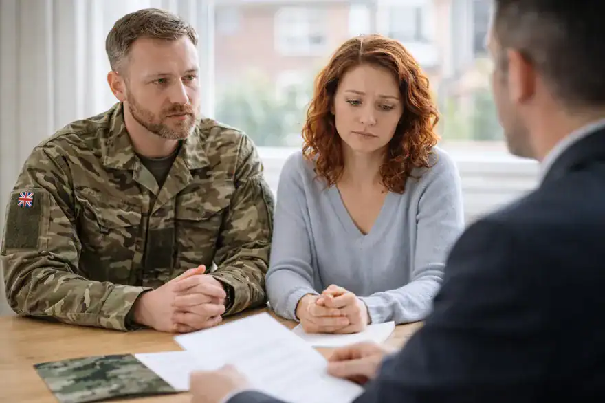 Military couple discussing divorce